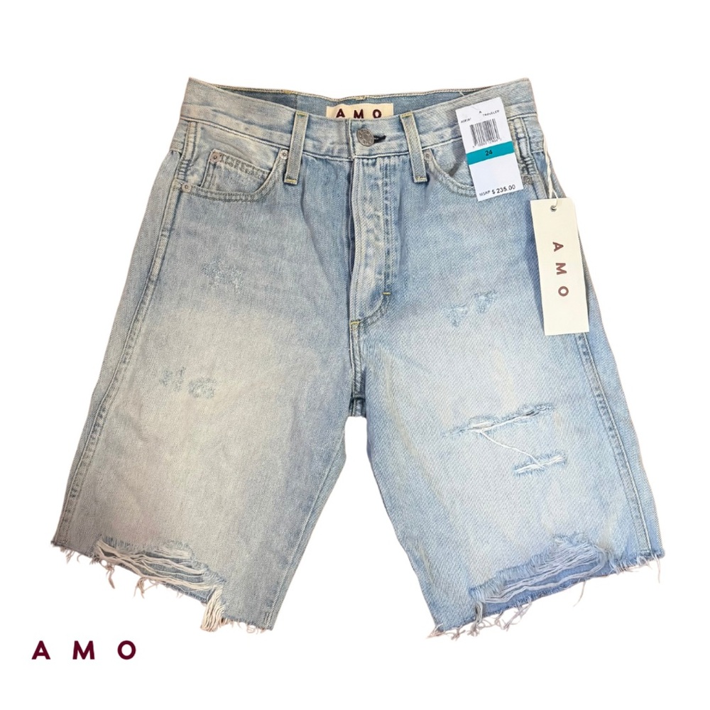 AMO Long Cut-off Denim Shorts